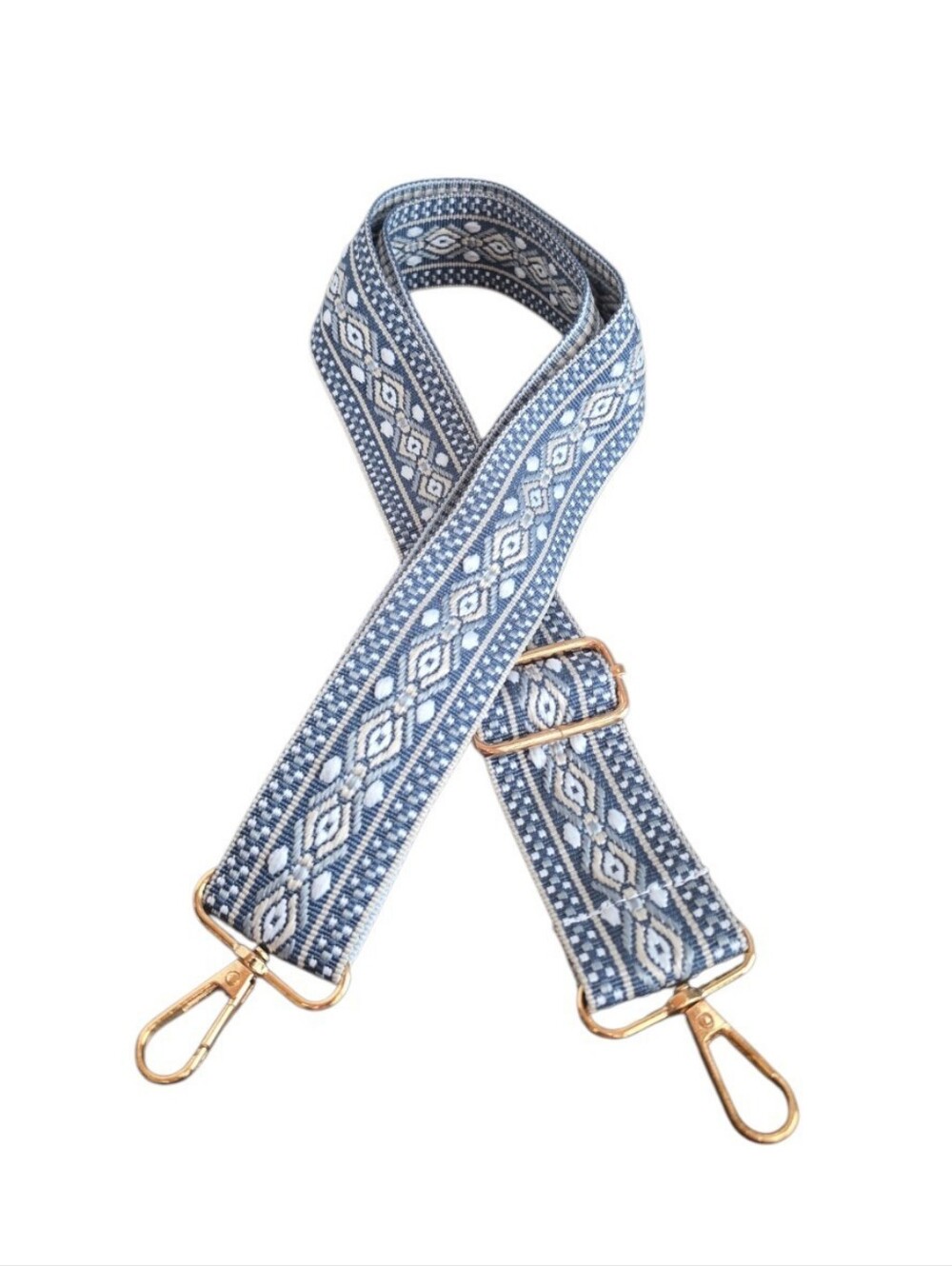 Geometric Print Blue White Adjustable Guitar Strap